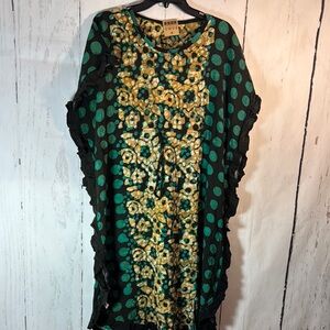 Boho Black, Green and Gold Embellished Sleeveless Coverup